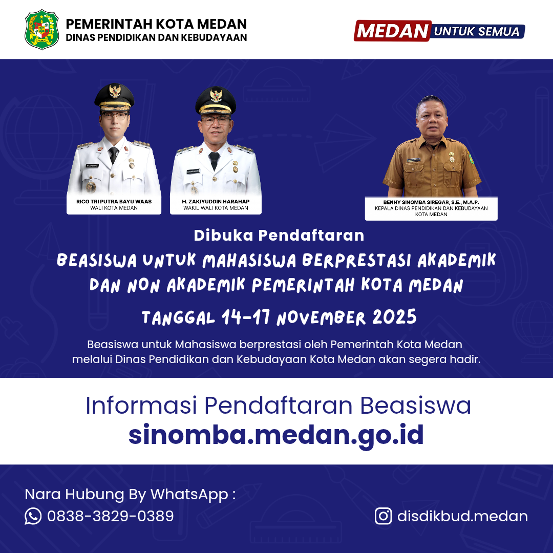 Pendaftaran Beasiswa bagi Mahasiswa Berprestasi Akademik dan Non-Akademik Kota Medan Tahun 2025