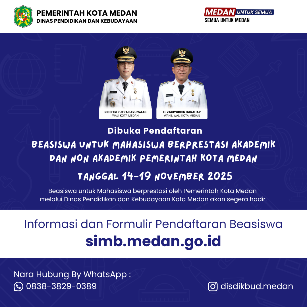 Pendaftaran Beasiswa bagi Mahasiswa Berprestasi Akademik dan Non-Akademik Kota Medan Tahun 2025